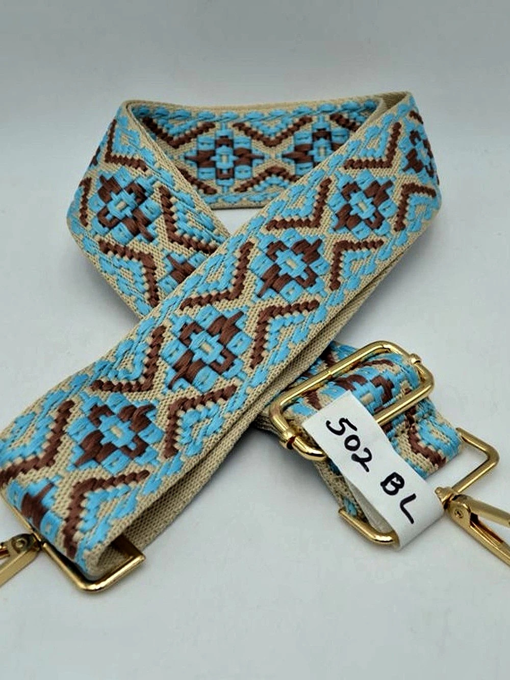 Geometric Pattern Belt in Blue & Brown BAG STRAPS